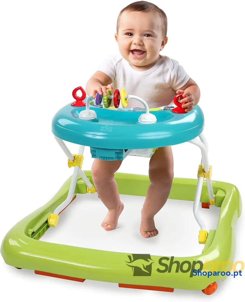 Bright Starts Andador de primeiros passos dobrável para bebés Giggling Safari brinquedo ábaco divertido e colorido