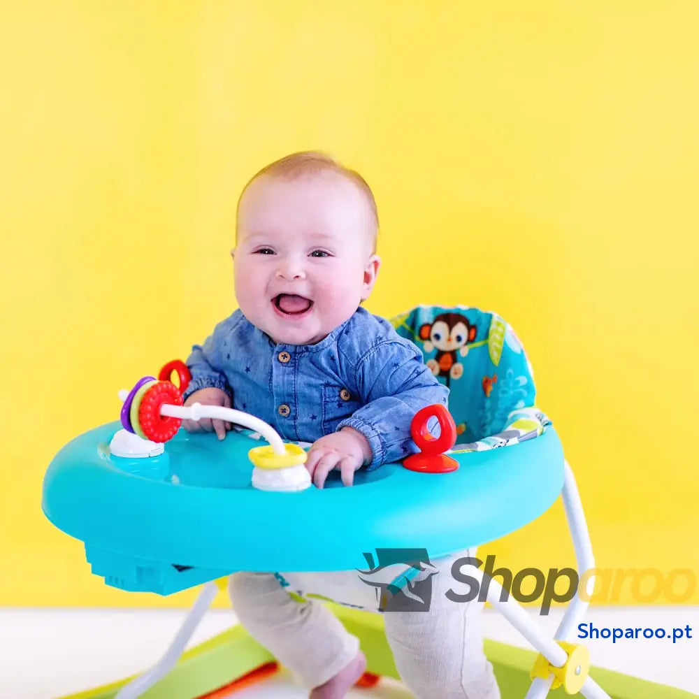Bright Starts Andador de primeiros passos dobrável para bebés Giggling Safari brinquedo ábaco divertido e colorido