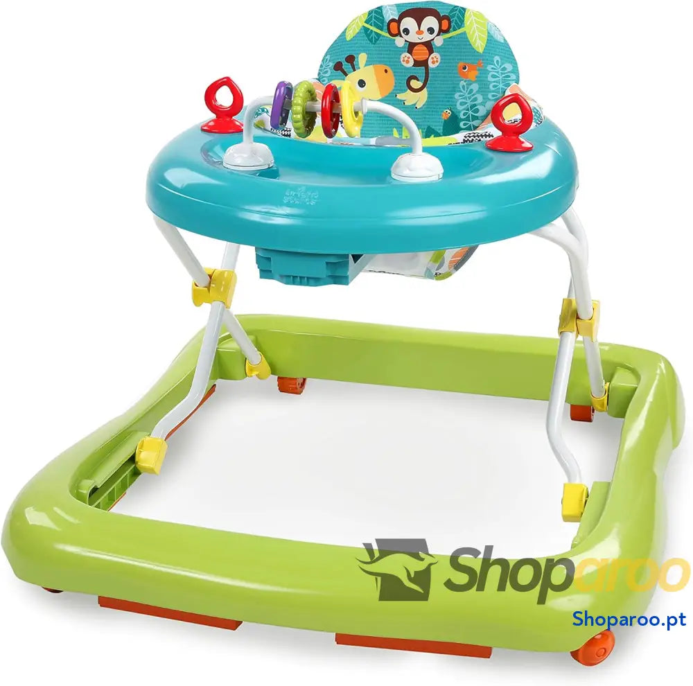 Bright Starts Andador de primeiros passos dobrável para bebés Giggling Safari brinquedo ábaco divertido e colorido