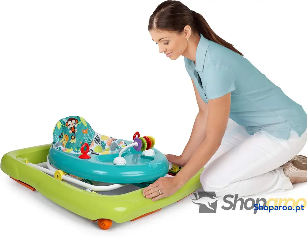 Bright Starts Andador de primeiros passos dobrável para bebés Giggling Safari brinquedo ábaco divertido e colorido