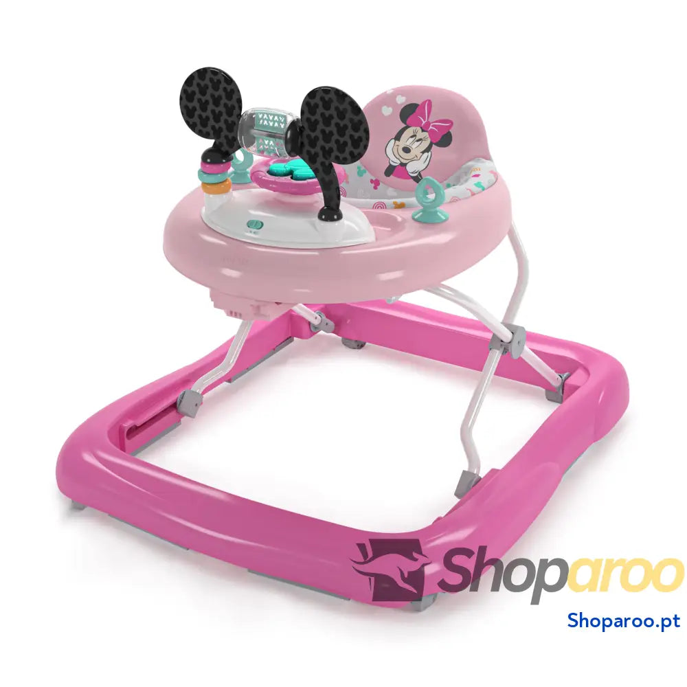 Bright Starts Disney Baby Minnie Mouse Tiny Trek Forever Besties 2 em 1 andarilho com estação de jogos removível luzes