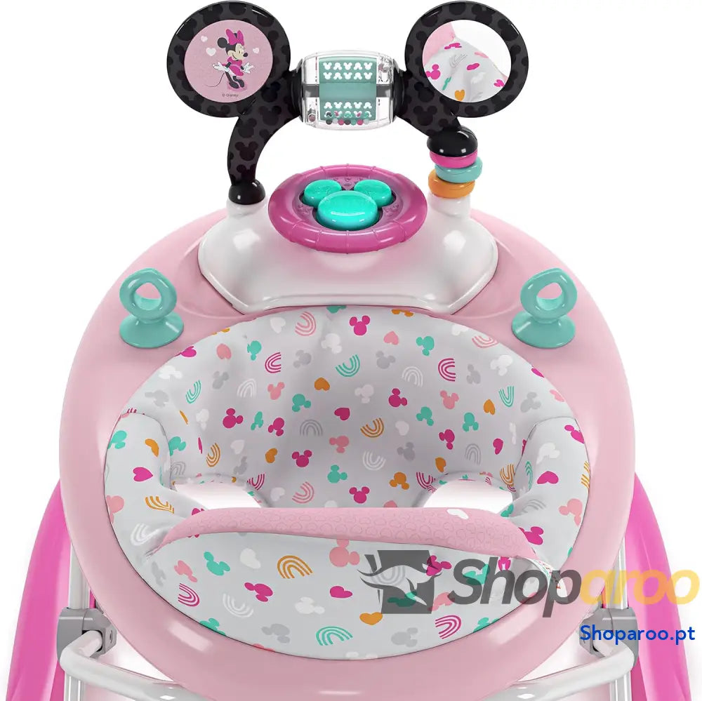 Bright Starts Disney Baby Minnie Mouse Tiny Trek Forever Besties 2 em 1 andarilho com estação de jogos removível luzes