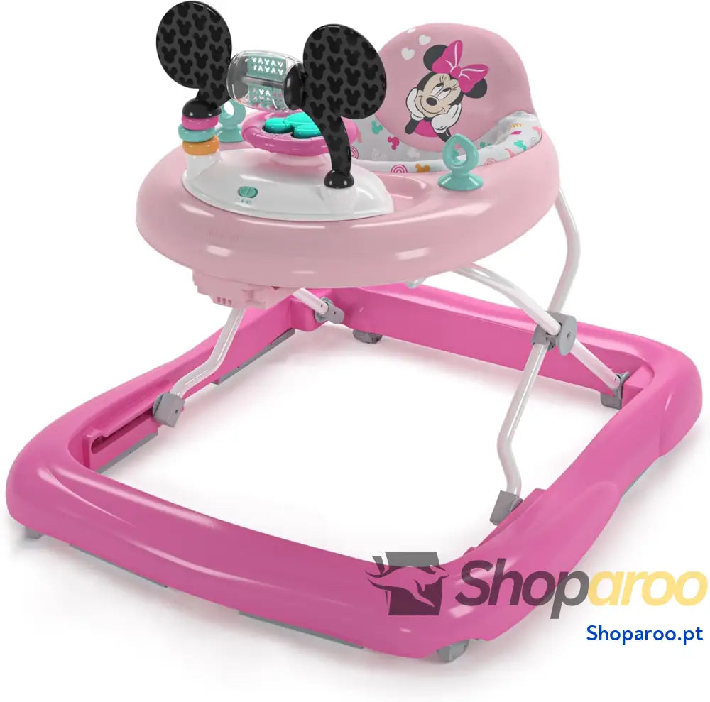 Bright Starts Disney Baby Minnie Mouse Tiny Trek Forever Besties 2 em 1 andarilho com estação de jogos removível luzes