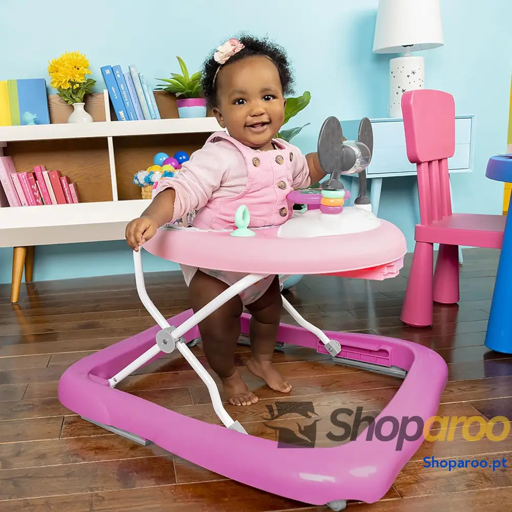 Bright Starts Disney Baby Minnie Mouse Tiny Trek Forever Besties 2 em 1 andarilho com estação de jogos removível luzes
