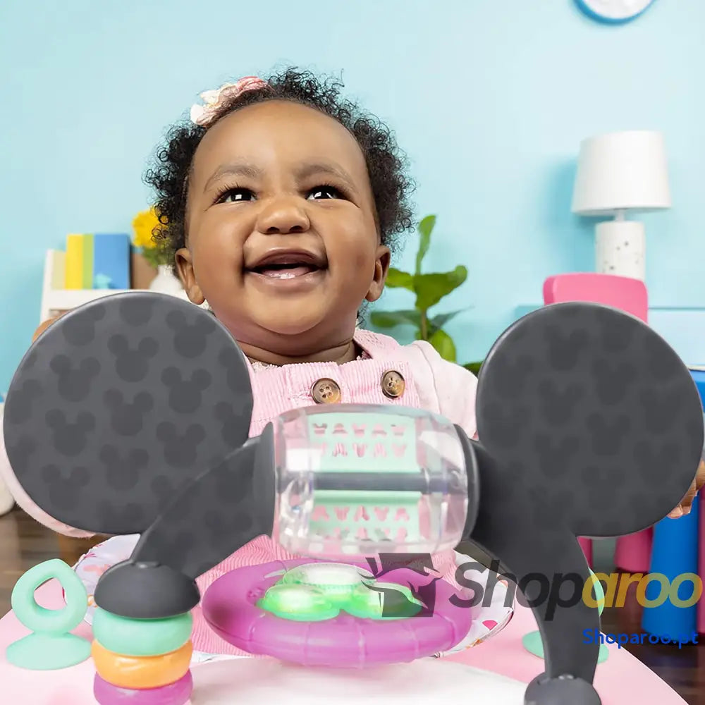 Bright Starts Disney Baby Minnie Mouse Tiny Trek Forever Besties 2 em 1 andarilho com estação de jogos removível luzes