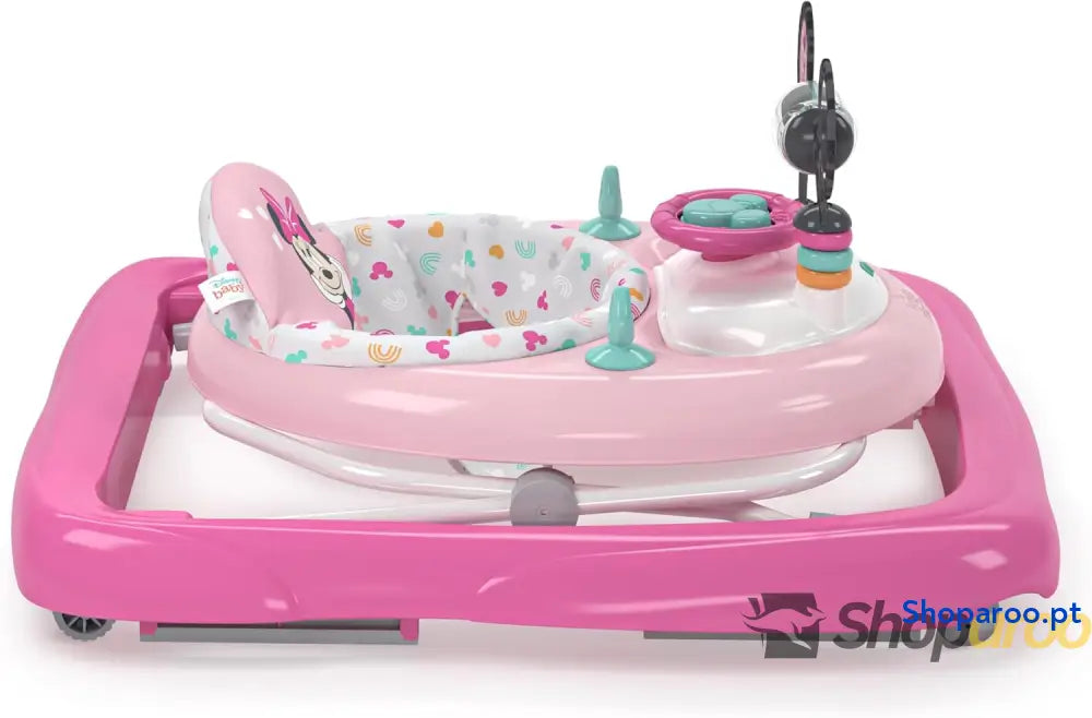 Bright Starts Disney Baby Minnie Mouse Tiny Trek Forever Besties 2 em 1 andarilho com estação de jogos removível luzes