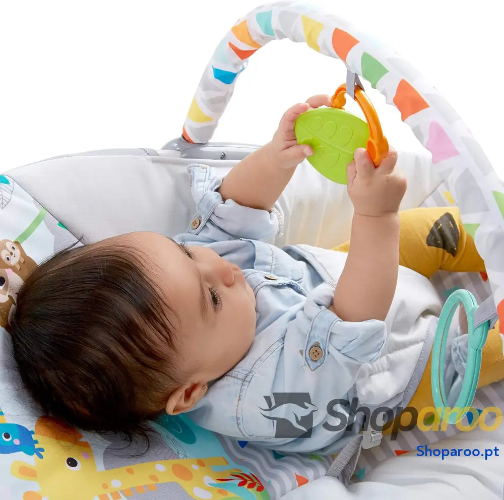 Bright Starts Vibrador de assento infantil barra brinquedos removível pés antiderrapantes 6 meses a 9 kg (Safari Fun)