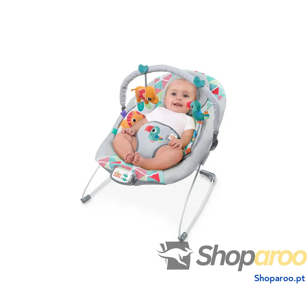 Bright Starts Vibrador de assento infantil barra brinquedos removível pés antiderrapantes 6 meses a 9 kg (Safari Fun)