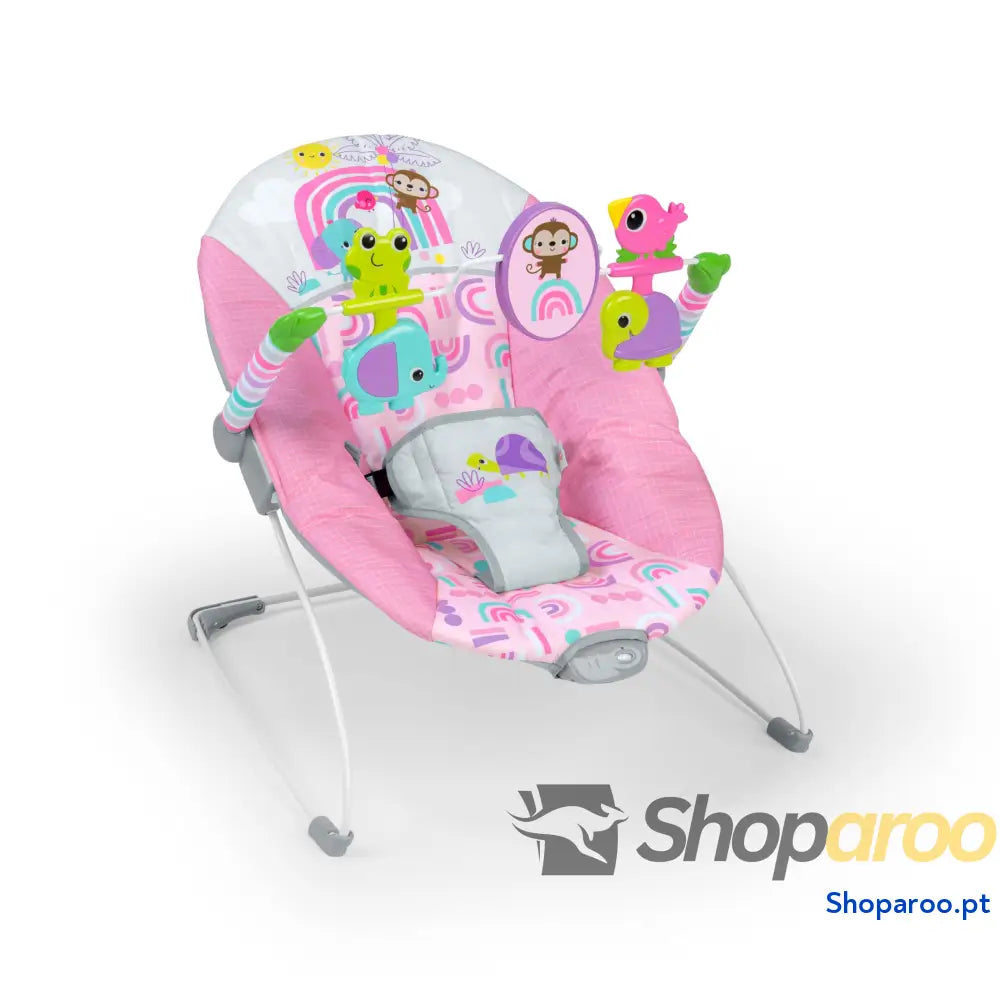 Bright Starts Vibrador de assento infantil barra brinquedos removível pés antiderrapantes 6 meses a 9 kg (Safari Fun)