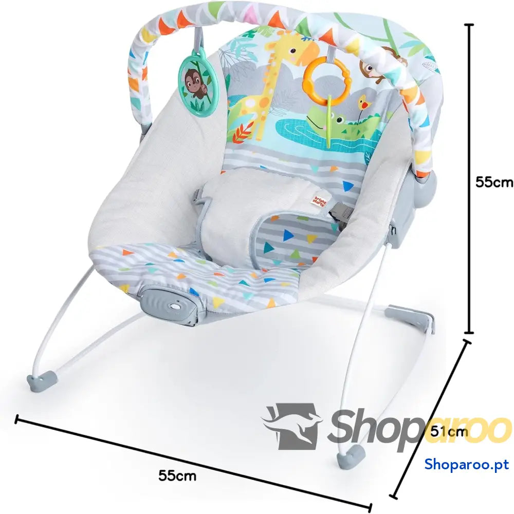 Bright Starts Vibrador de assento infantil barra brinquedos removível pés antiderrapantes 6 meses a 9 kg (Safari Fun)
