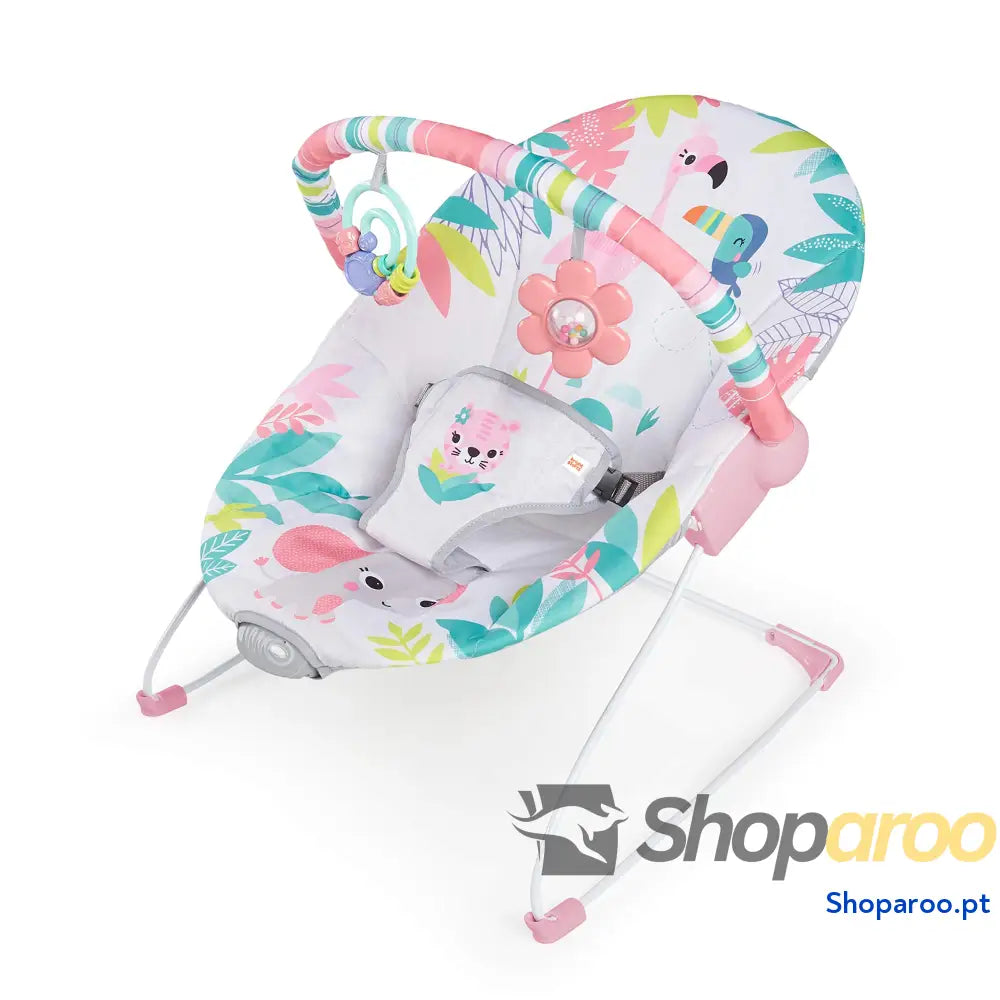 Bright Starts Vibrador de assento infantil barra brinquedos removível pés antiderrapantes 6 meses a 9 kg (Safari Fun)