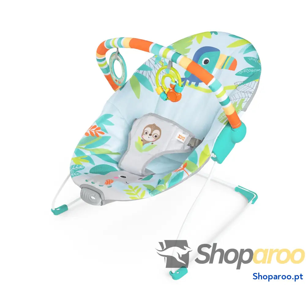 Bright Starts Vibrador de assento infantil barra brinquedos removível pés antiderrapantes 6 meses a 9 kg (Safari Fun)