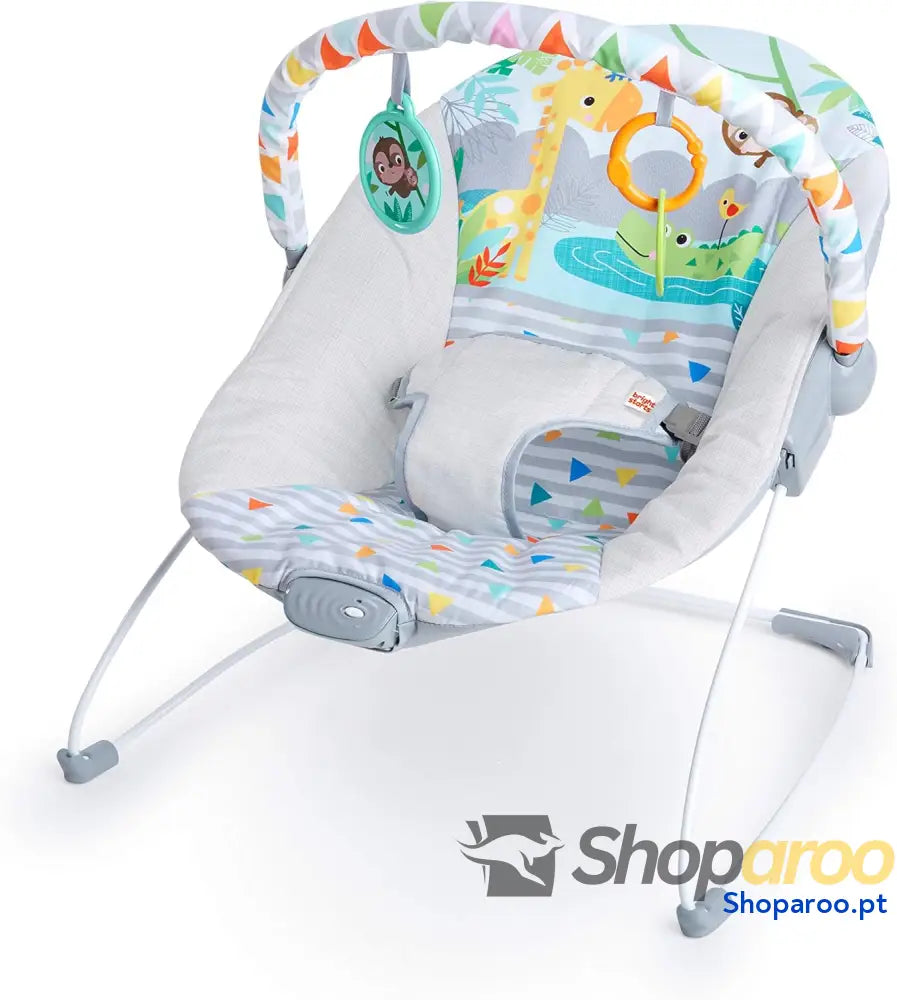 Bright Starts Vibrador de assento infantil barra brinquedos removível pés antiderrapantes 6 meses a 9 kg (Safari Fun)