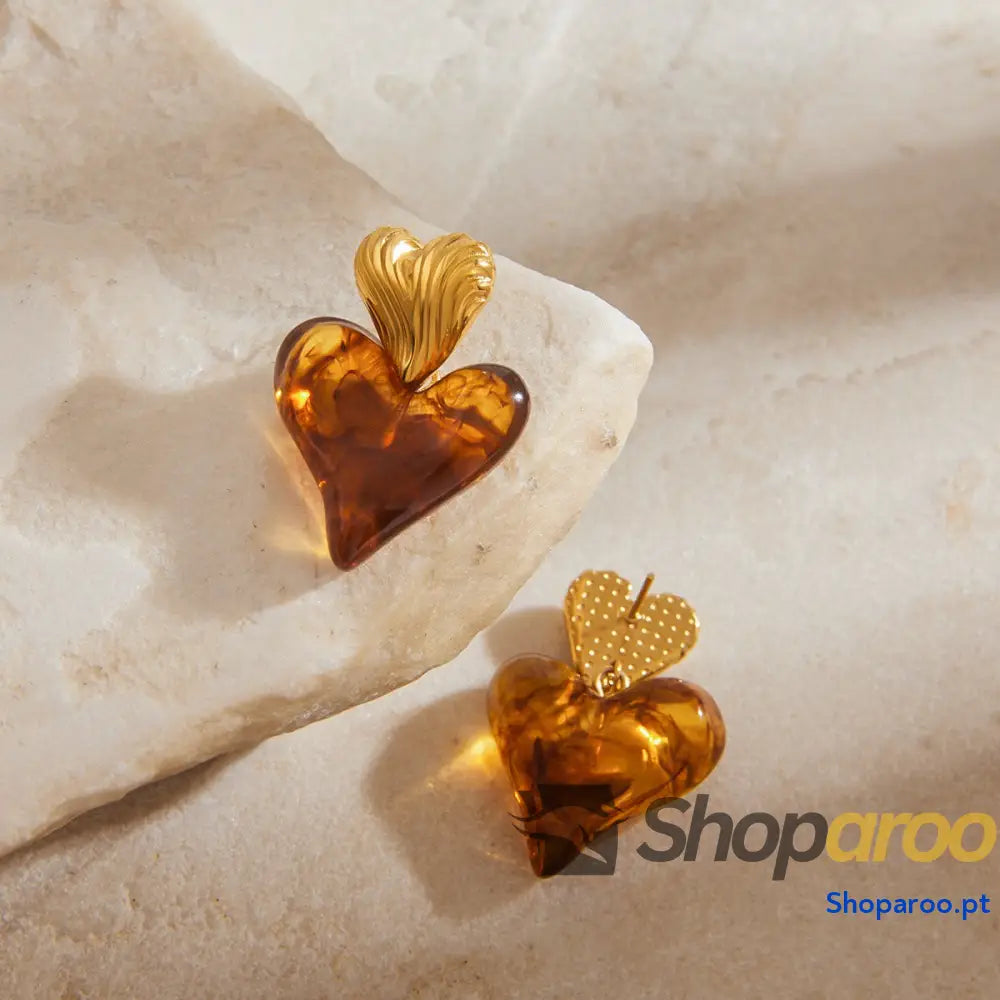 Brincos coração ouro 18k luxo e elegância