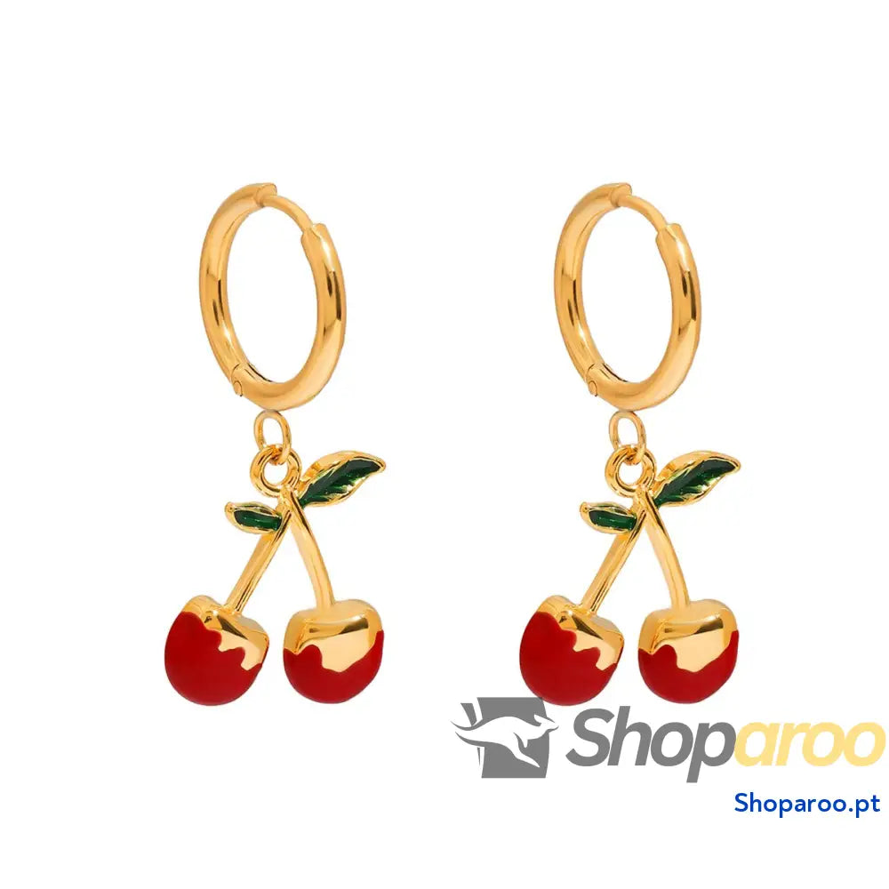 Brincos de Cereja em Ouro 18K banhados Design Moderno e Exclusivo