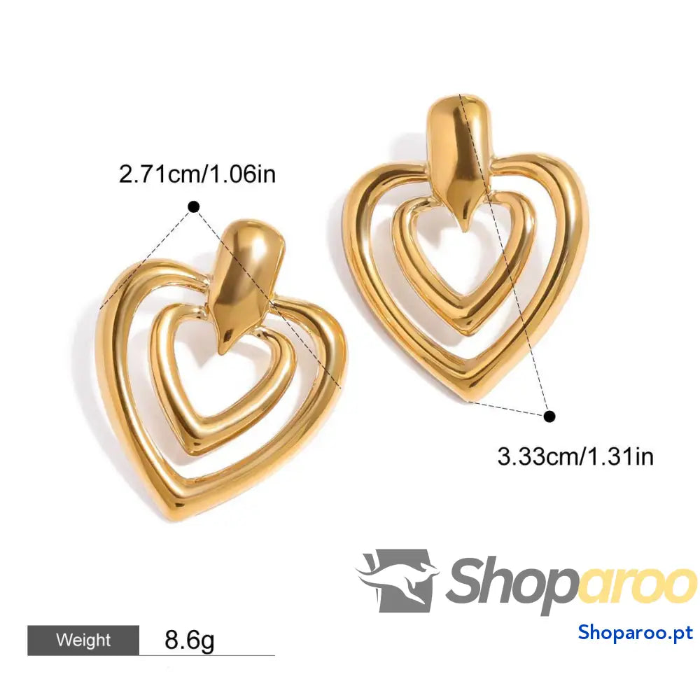 Brincos de Coração em Ouro 18K (banhados) Design Elegante