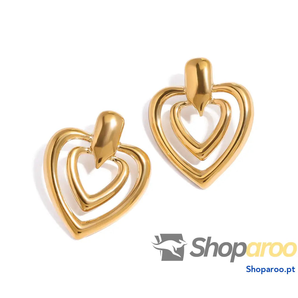 Brincos de Coração em Ouro 18K (banhados) Design Elegante