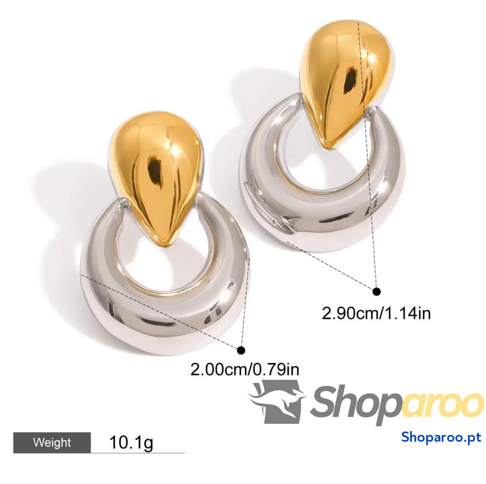 Brincos em Ouro 18K (banhado) Design Moderno Geométrico Dourado e Prateado