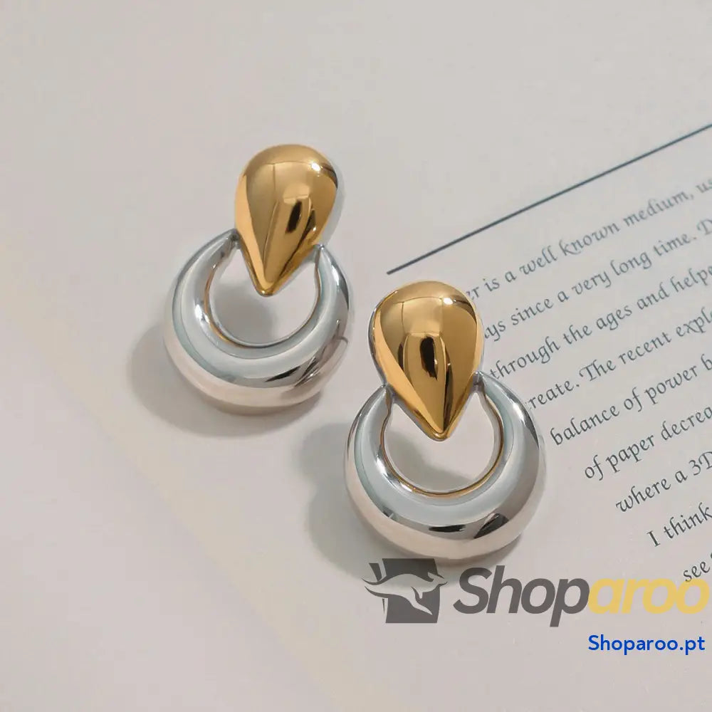 Brincos em Ouro 18K (banhado) Design Moderno Geométrico Dourado e Prateado