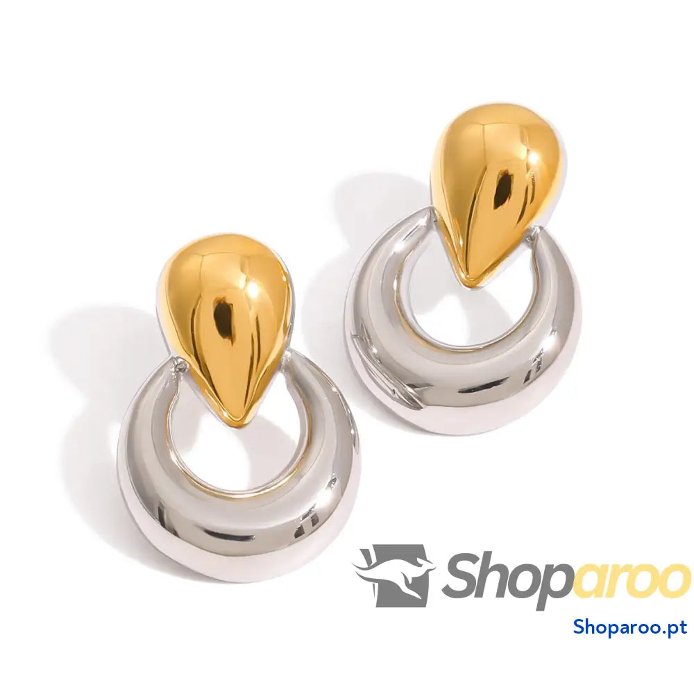 Brincos em Ouro 18K (banhado) Design Moderno Geométrico Dourado e Prateado