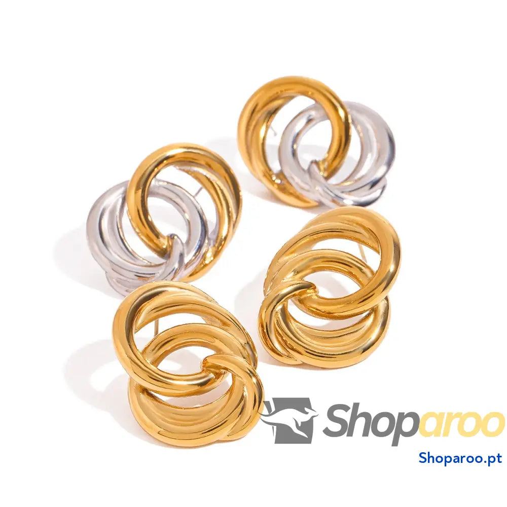Brincos entrelaçados em ouro 18k (banhados) estilo anel para mulher moderna