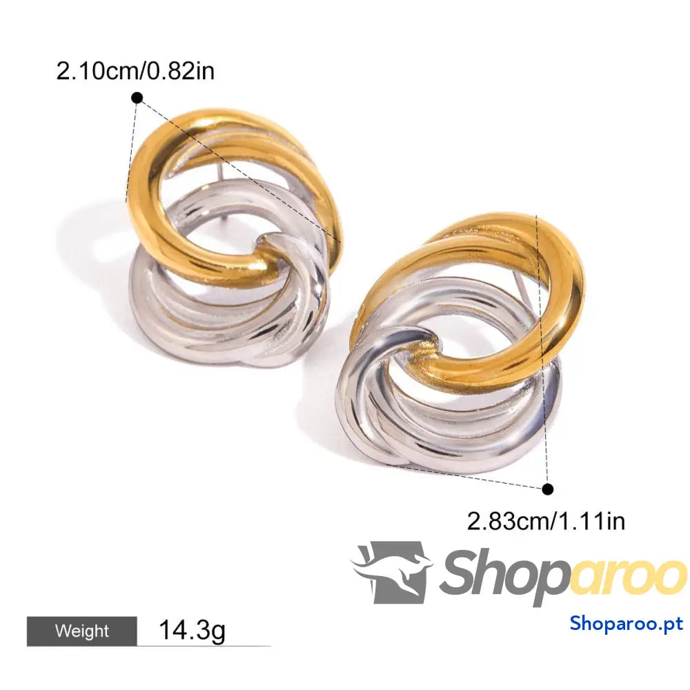 Brincos entrelaçados em ouro 18k (banhados) estilo anel para mulher moderna