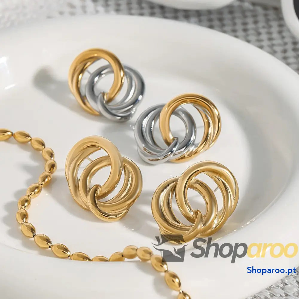 Brincos entrelaçados em ouro 18k (banhados) estilo anel para mulher moderna