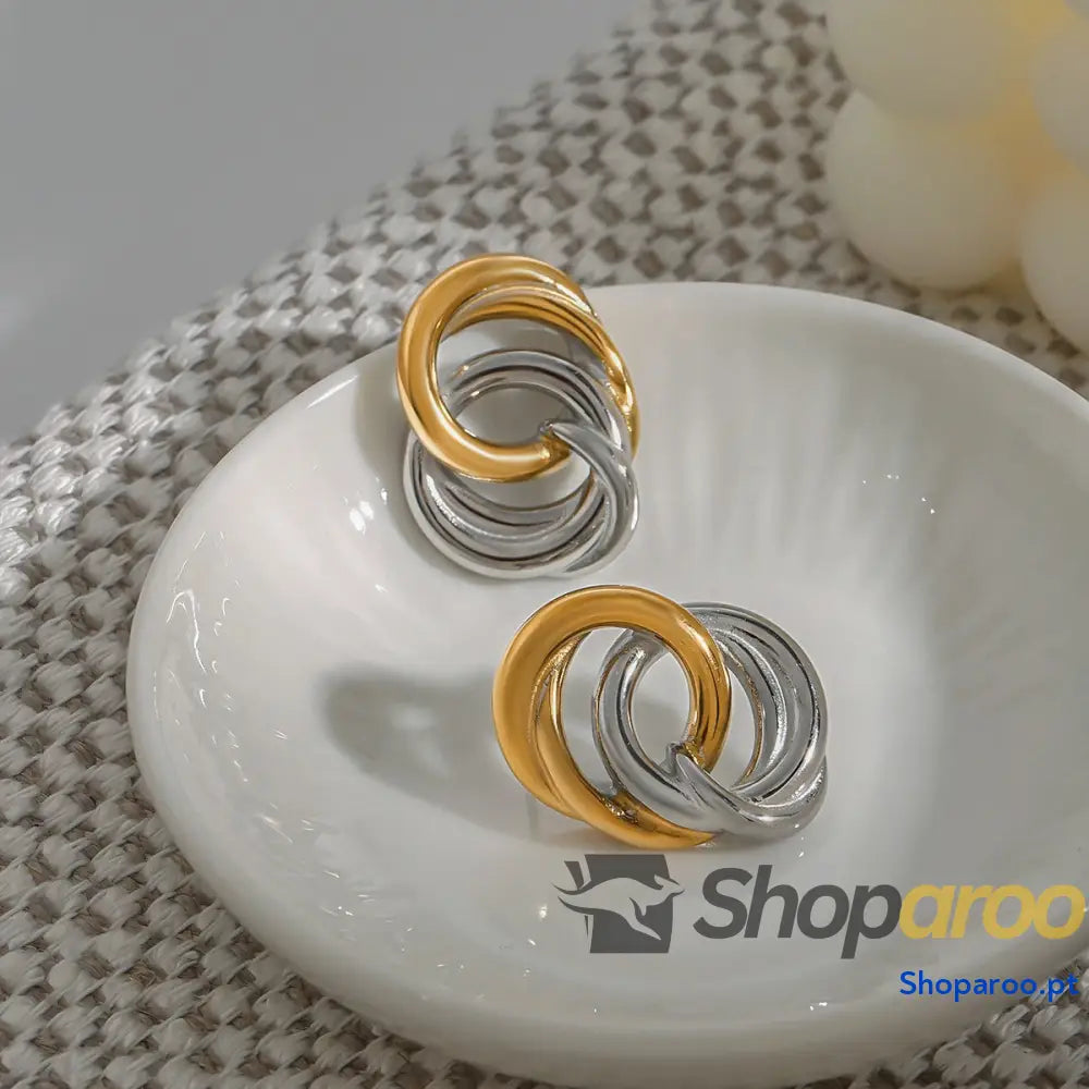 Brincos entrelaçados em ouro 18k (banhados) estilo anel para mulher moderna