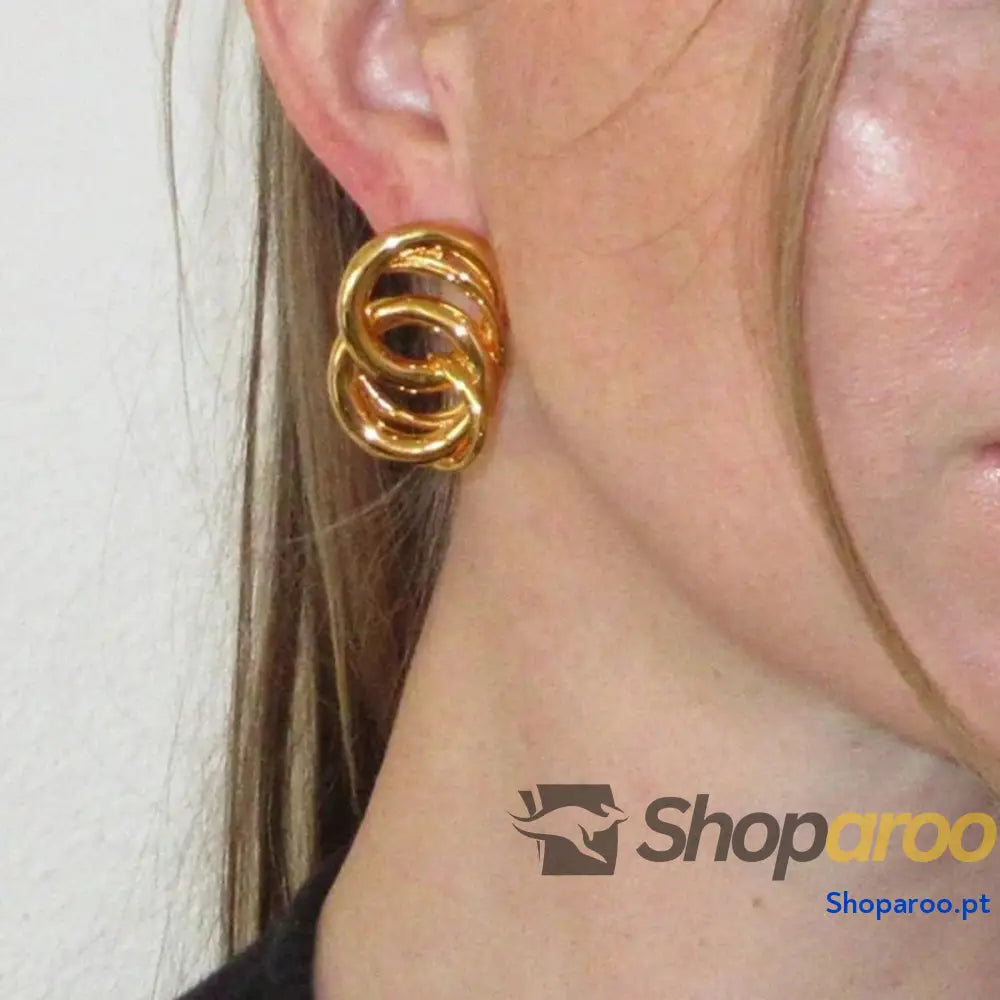 Brincos entrelaçados em ouro 18k (banhados) estilo anel para mulher moderna