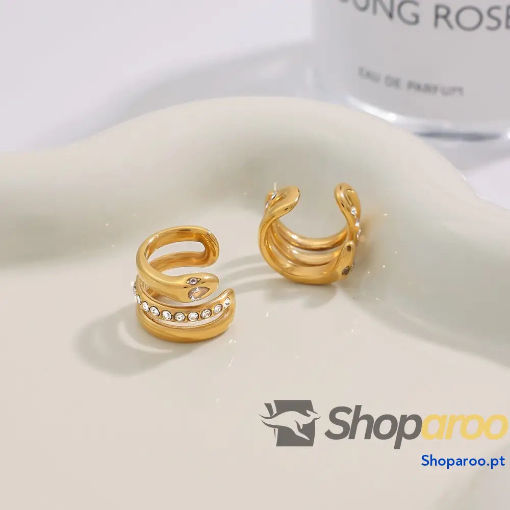 Brincos geométricos de diamante em ouro 18k (Banhado)