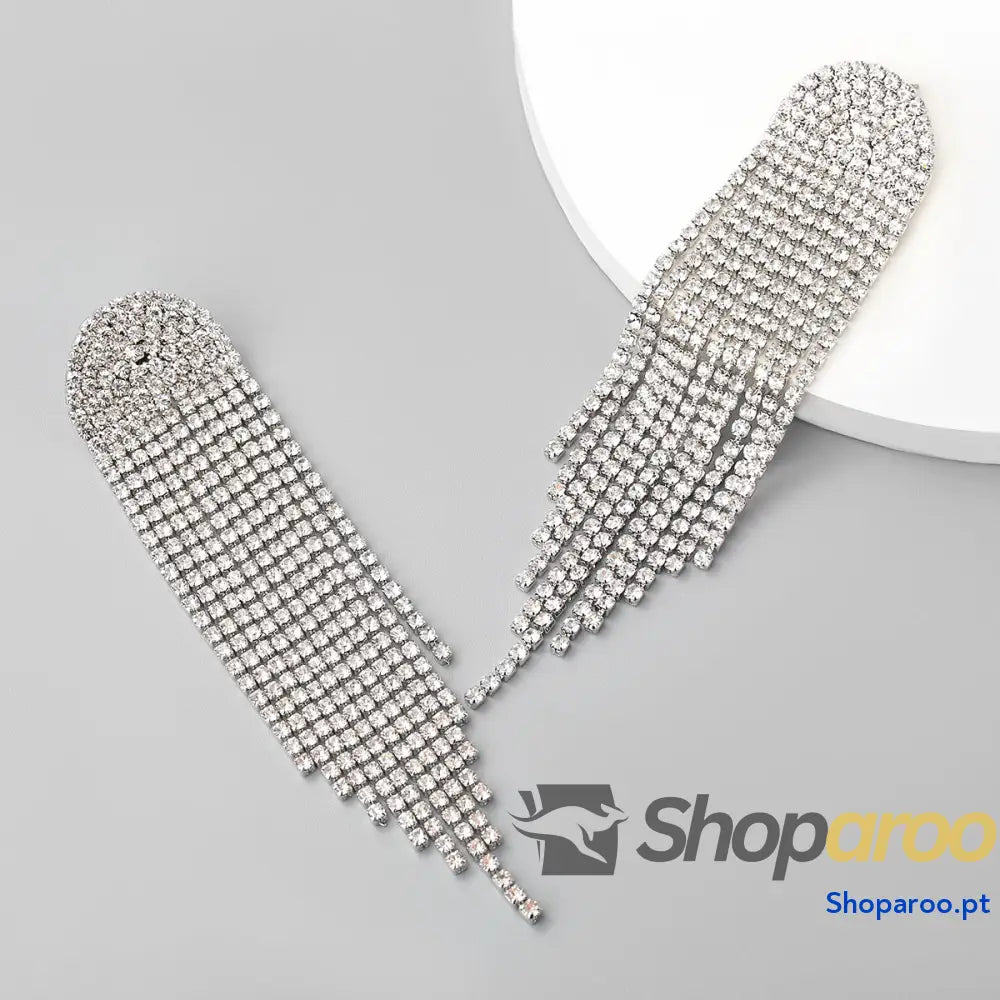 Brincos longos de diamante super brilhantes dourado ou prateado