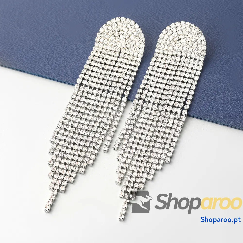 Brincos longos de diamante super brilhantes dourado ou prateado