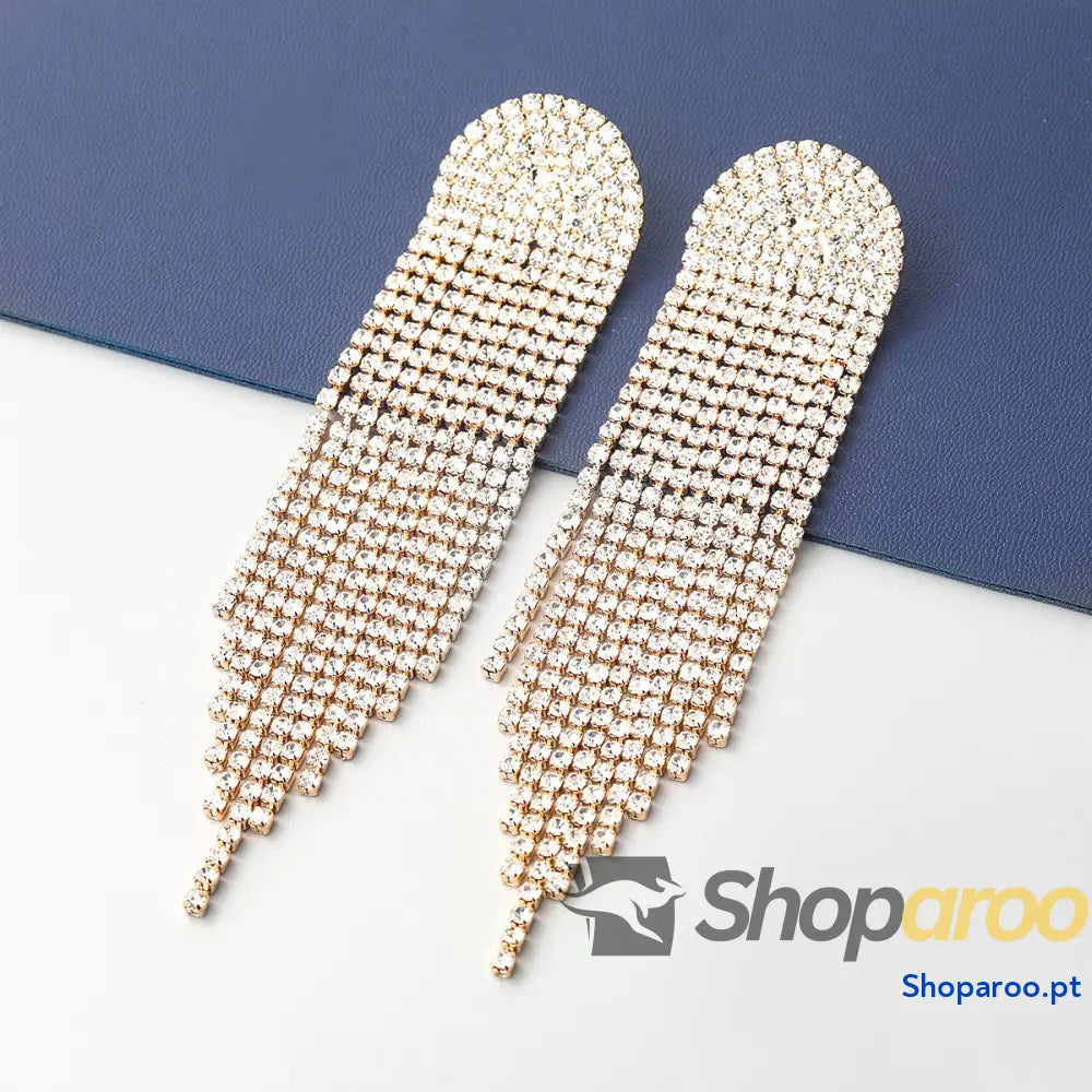 Brincos longos de diamante super brilhantes dourado ou prateado