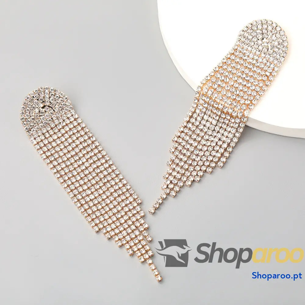 Brincos longos de diamante super brilhantes dourado ou prateado