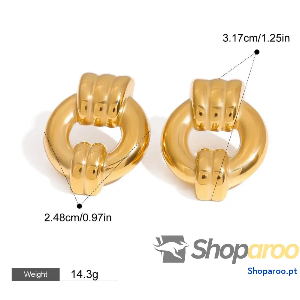 Brincos ocos redondos em ouro 18K (banhados) com design listrado moderno
