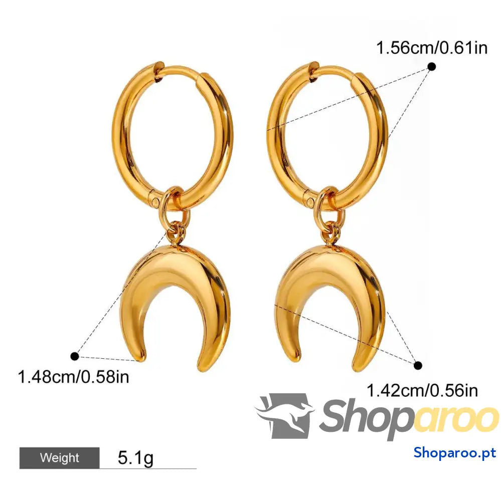 Brincos Ouro 18K (Banhado) Lua Crescente Elegantes