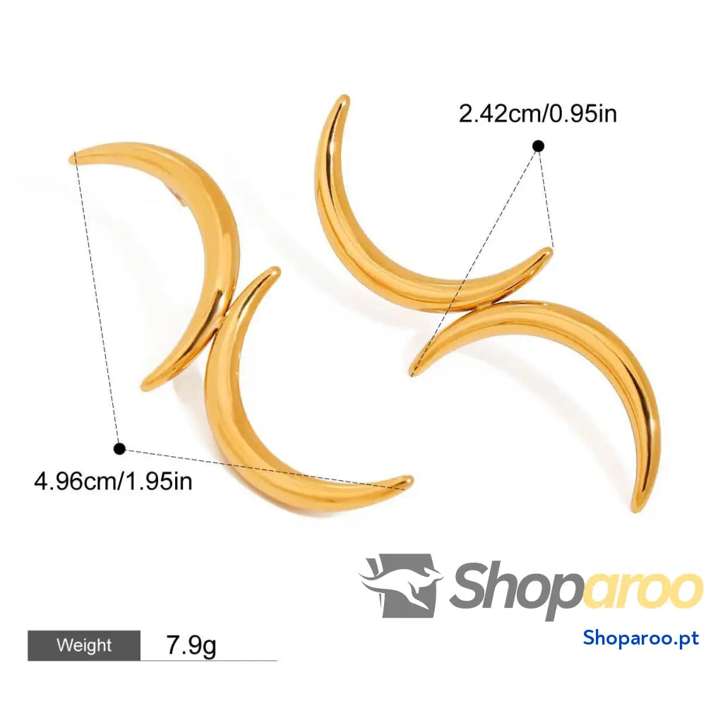 Brincos Ouro 18K (Banhado) Lua Crescente Elegantes