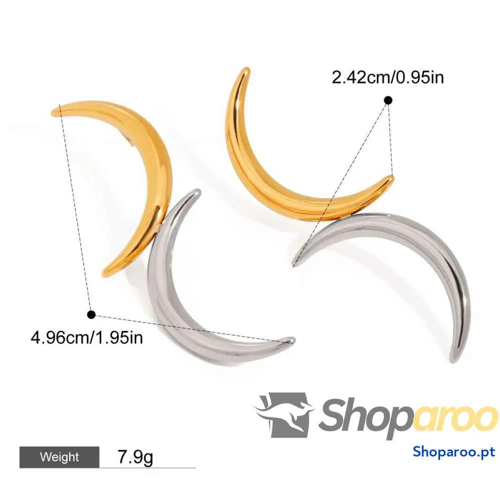 Brincos Ouro 18K (Banhado) Lua Crescente Elegantes