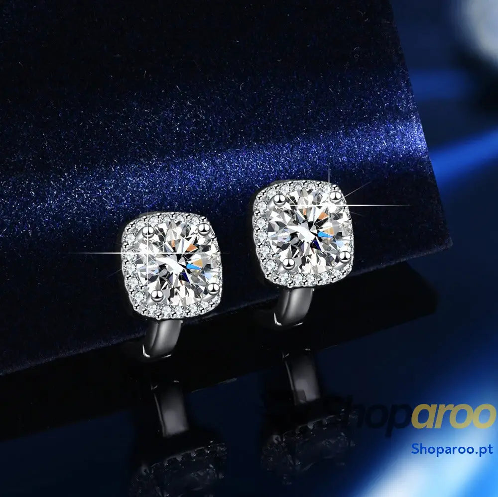 Brincos quadrados em prata s925 com moissanita
