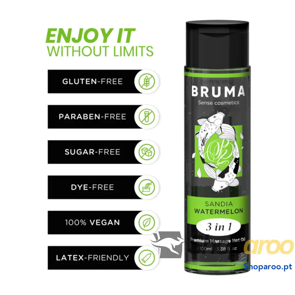 BRUMA - ÓLEO DE MASSAGEM PREMIUM EFEITO CALOR SABOR MELANCIA 3 EM 1 - 100 ML