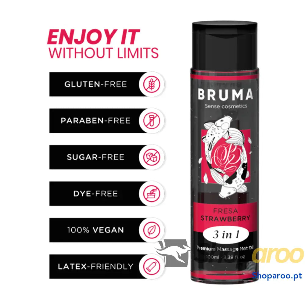 BRUMA - ÓLEO DE MASSAGEM PREMIUM EFEITO CALOR SABOR MORANGO 3 EM 1 - 100 ML