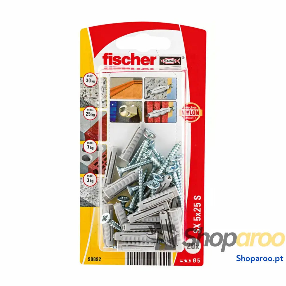 Buchas e parafusos Fischer 20 Peças (5 x 25 mm)