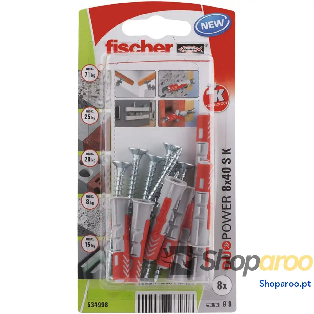 Buchas e parafusos Fischer Duopower 534998 8 x 40 mm Peças Nylon 1 Peça
