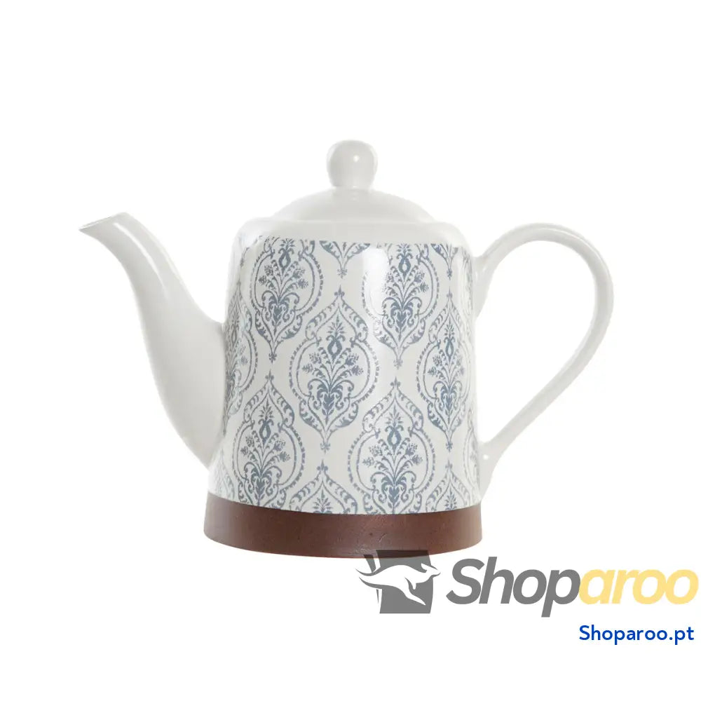 Bule DKD Home Decor Azul Branco Castanho Madeira da borracha Grés