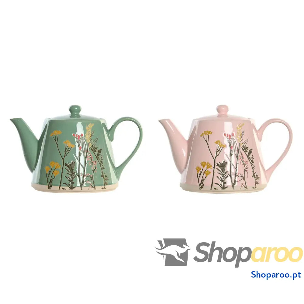 Bule DKD Home Decor Cor de Rosa Verde Grés (2 Unidades)