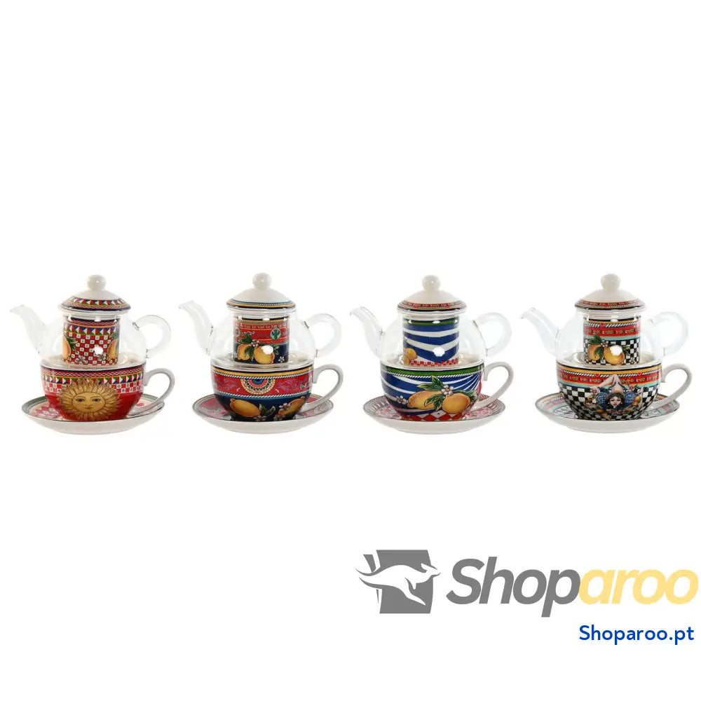 Bule Home ESPRIT Amarelo Vermelho Cristal Porcelana 1 L (4 Unidades)