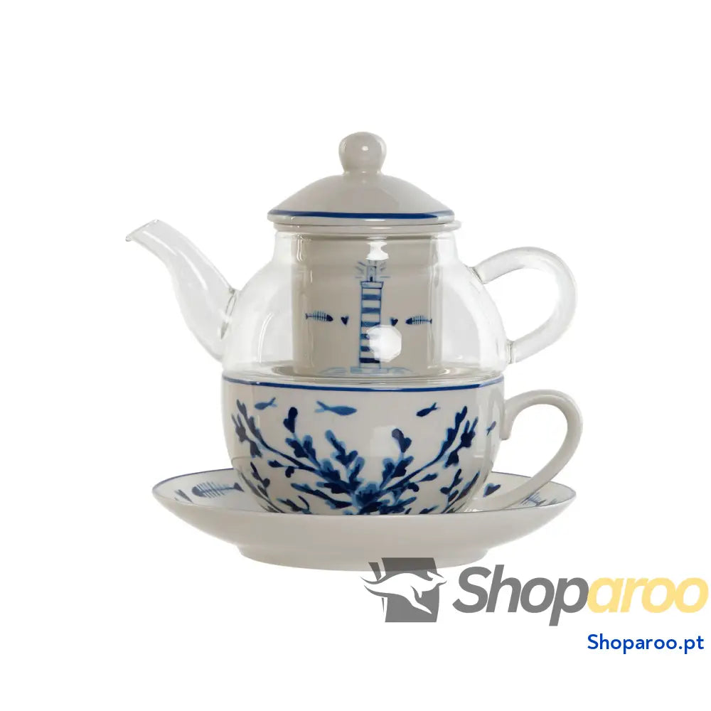 Bule Home ESPRIT Azul Branco Cristal Porcelana