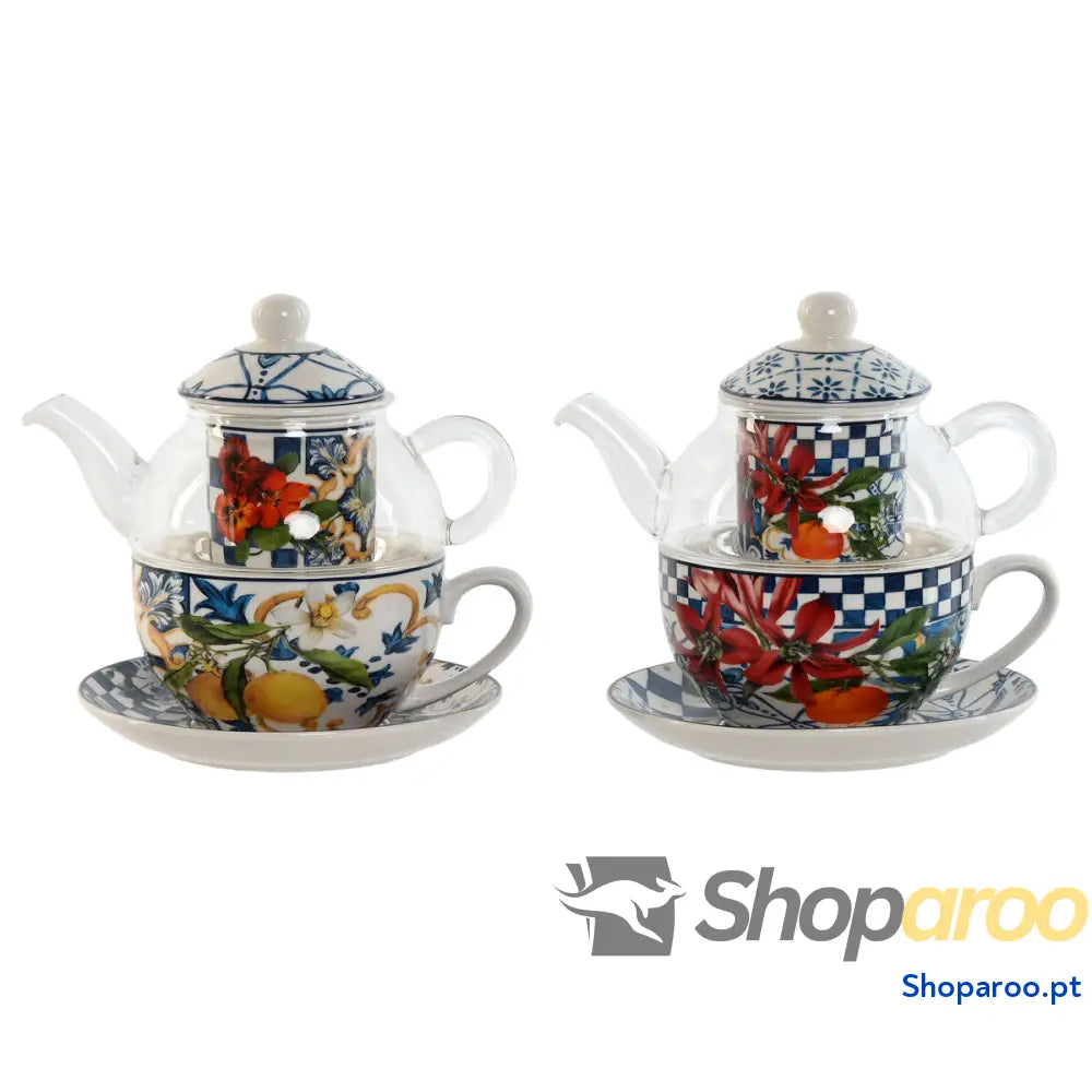 Bule Home ESPRIT Azul Branco Cristal Porcelana (2 Unidades)