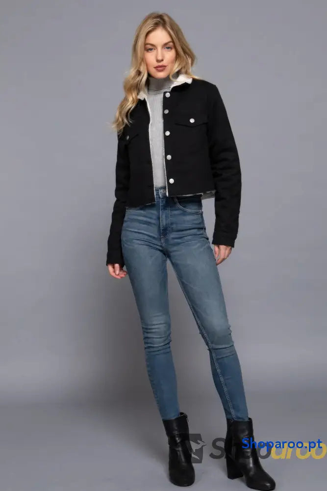 Button Closure Sherpa-lined Twill Jacket