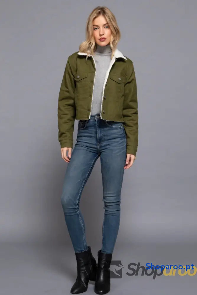 Button Closure Sherpa-lined Twill Jacket